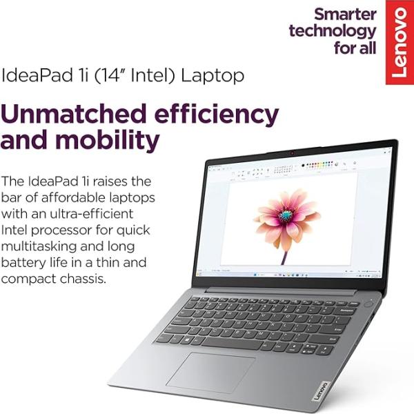 Lenovo IdeaPad 1i Laptop with Microsoft 365 Home and Business • 36GB RAM • 1TB Cloud Storage and 256GB SSD • Intel Core • 14 Anti-Glare Screen • WiFi-6 • 11HR Battery • Windows 11 • Earbuds