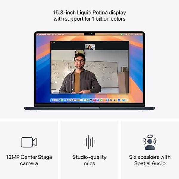 Apple 2025 MacBook Air (15-inch, Apple M4 chip with 10-core CPU and 10-core GPU, 16GB Unified Memory, 256GB) - Midnight;English