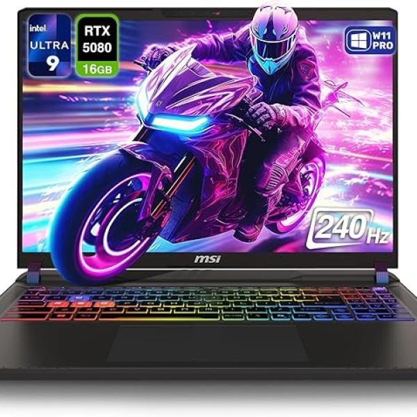 MSI Vector 16 HX AI 400 Gaming Laptop, Intel Ultra 9-275HX, 64 GB DDR5 RAM, 1 TB PCIe SSD, 16" WQXGA (2560x1600) 240Hz Display, Nvidia G-Force RTX 5080, RGB Backlit Keyboard, W11 Pro, Cosmo Gray