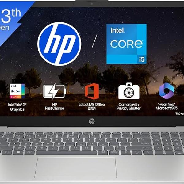 HP 15, 13th Gen Intel Core i5-1334U (16GB DDR4, 512GB SSD) Anti-Glare, Micro-Edge, 15.6''/39.6cm, FHD, Win 11, Office, Silver, 1.59kg, fd0467tu, Iris Xe Graphics, FHD Camera, Backlit KB Laptop