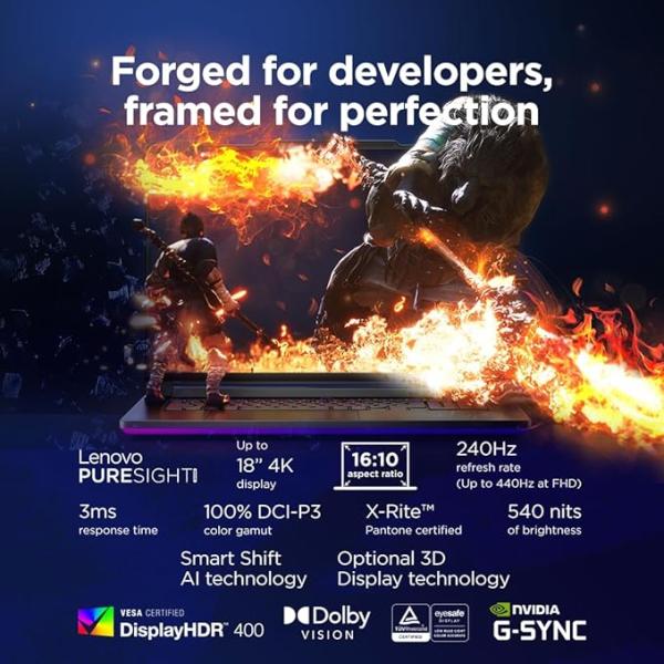 Lenovo Legion 9 18IAX10 AI Gaming Laptop, 18" WQUXGA 440Hz Display, Intel Ultra 9 275HX, 64GB RAM, 4TB SSD, RTX 5090 24GB GDDR7, RGB EN-ARB, Win11, Eclipse Black [83EY0002AX] + 2Y Premium Care