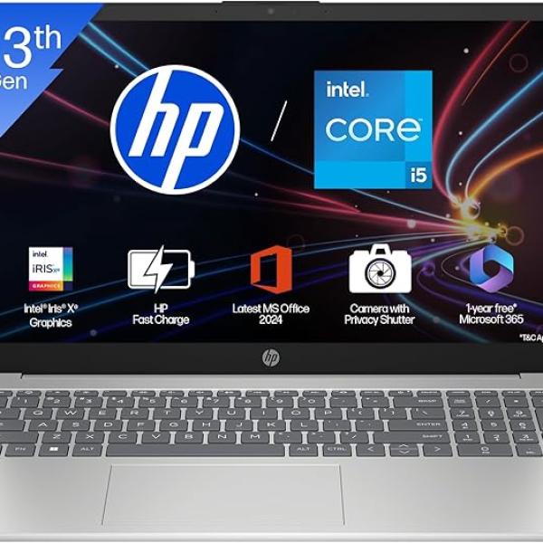 HP 15, 13th Gen Intel Core i5-1334U, (16GB DDR4,512GB SSD) Anti-Glare, Micro-Edge, FHD, 15.6''/39.6cm, Windows 11, Office 365, Silver,