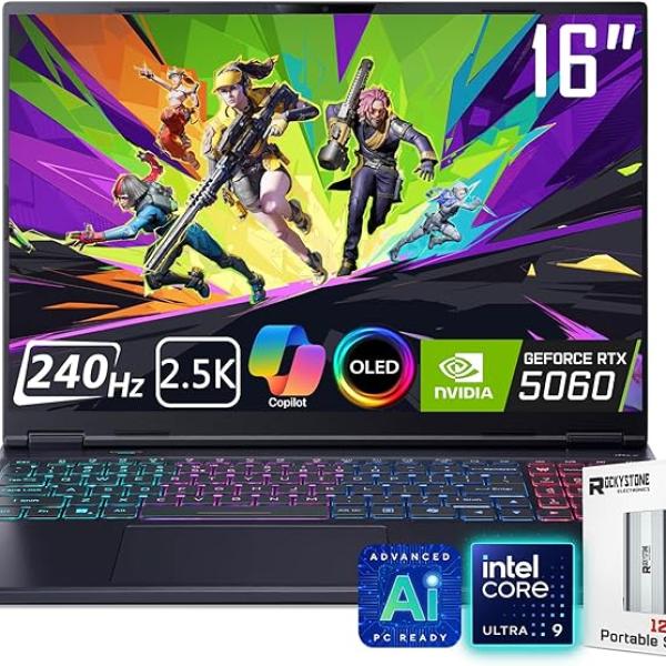 Acer Predator Helios Neo 16S AI Gaming Laptop, 240Hz 2.5K OLED, Intel Core Ultra 9 275HX, NVIDIA GeForce RTX 5060, Liquid Cooling, Black, Windows 11 Home (Win 11 Home, 64GB RAM | 1TB SSD)