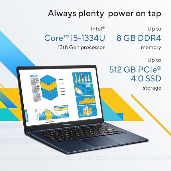 ASUS Vivobook 14 13th Gen Intel Core i5-1334U/8GB RAM Upto 4.6GHz/512GB SSD/Intel UHD Graphics/14 Inch FHD(1920x1080)/HD Camera/Windows 11 Home/English - Arabic keyboard - X1404VA-NK884W