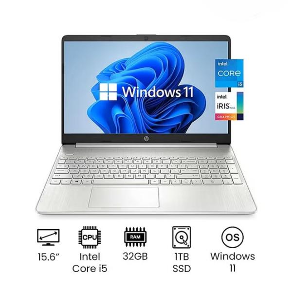 HP Newest Slim 15-DY2093WM Professional & Business Laptop With 15.6-Inch FHD Display, Core i5-1135G7 Processor/32GB DDR4 RAM/1TB SSD/Intel Iris Plus Graphics/Windows 11 English Silver