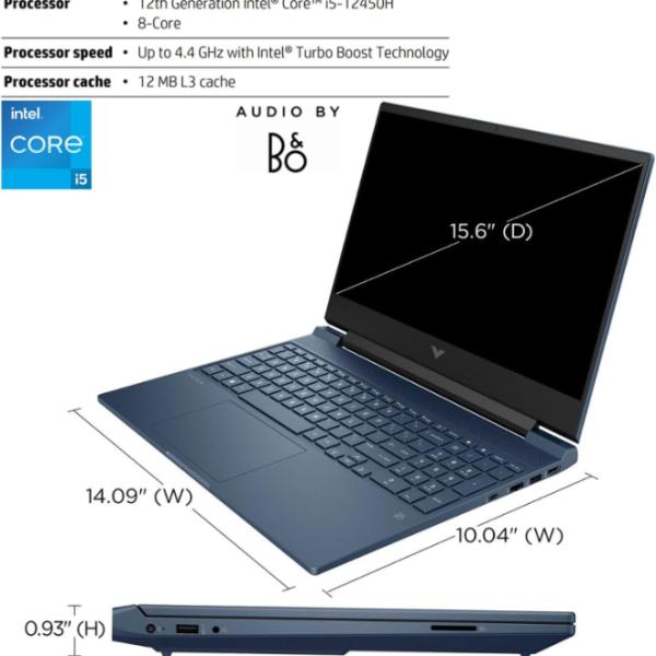 HP Victus Laptop With 15.6-Inch Display, Core i5-12450H Processor/32GB RAM/1TB SSD/4GB NVIDIA GeForce RTX 3050 Graphics/Windows 11 Pro English/Arabic Blue