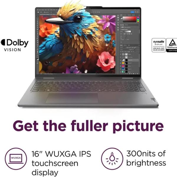 Lenovo Yoga 7i 2-in-1 Laptop, 16" FHD+ 2K Touchscreen, 12-core Intel Core Ultra 7 155U, 16GB LPDDR5X, 1TB SSD, Backlit KB, Fingerprint, Thunderbolt 4, Win 11 Home, Storm Grey, 16GB USB Pen
