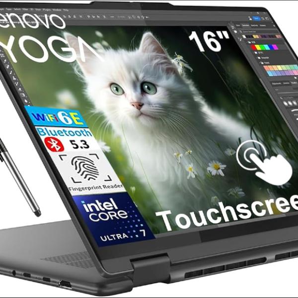 Lenovo Yoga 7i 2-in-1 Laptop, 16" FHD+ 2K Touchscreen, 12-core Intel Core Ultra 7 155U, 16GB LPDDR5X, 1TB SSD, Backlit KB, Fingerprint, Thunderbolt 4, Win 11 Home, Storm Grey, 16GB USB Pen