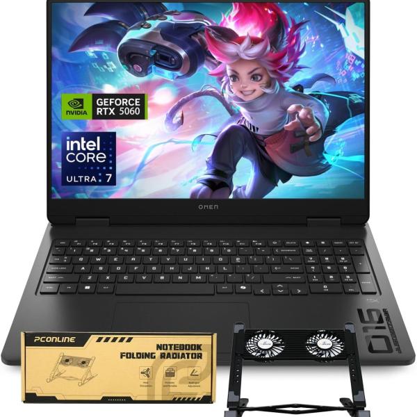 HP OMEN 16 Ultra Slim RTX 5060 2025 AI Pro Gaming Laptop, 16" FHD+ 144Hz, Intel Ultra 7 255H(Beats Intel i7-14700), NVIDIA RTX 5060, 32GB DDR5 RAM, 1TB SSD, Bundle with PCO Laptop Cooler